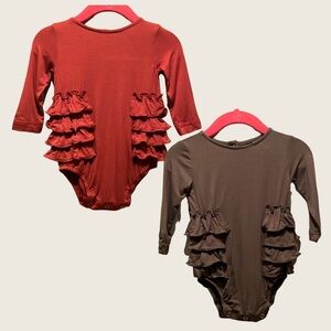New Kate Quinn Girls Long Sleeve Ruffle Rompers - Set of Two 3-6 Months NWOT